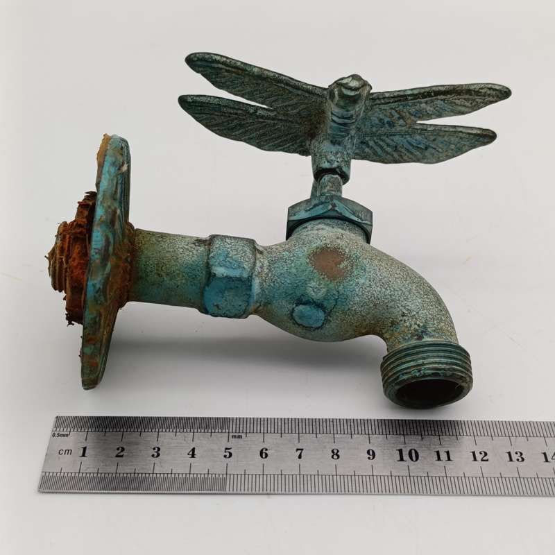Pair of Antique style copper garden taps with dragonfly handles