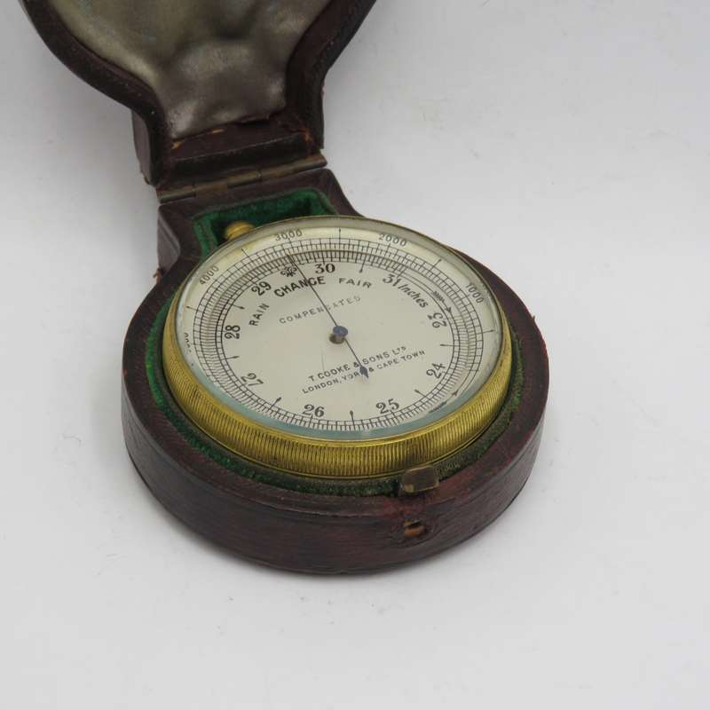 Antique T. Cooke and Sons pocket barometer in original case