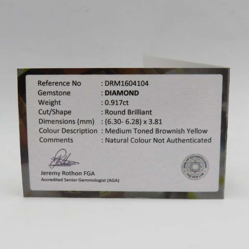 Round Brilliant diamond of 0,917ct with GEMLAB certificate