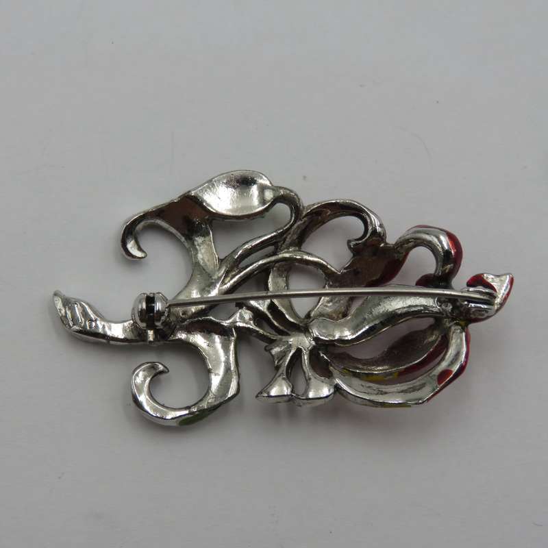 Beautiful vintage handpainted marcasite brooch