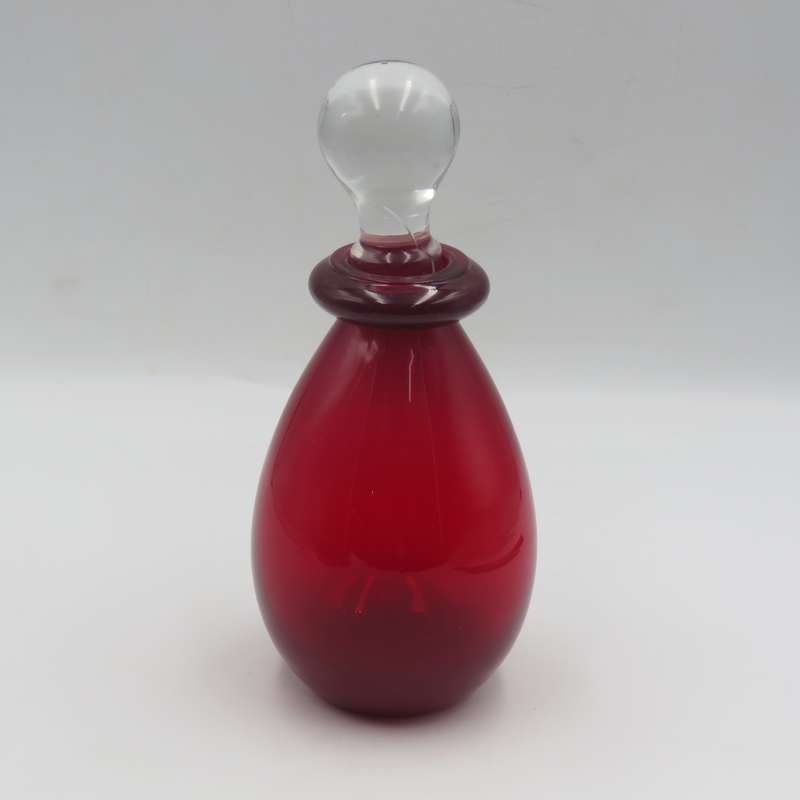 Vintage Ruby Red Bottle with clear glass lid - Chipped