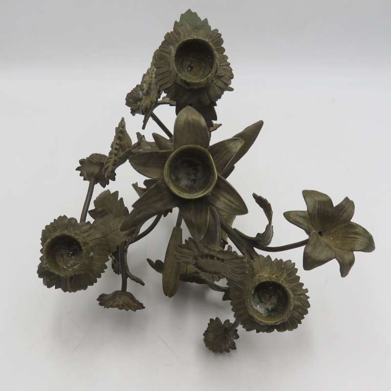 Vintage brass flower bouquet candle holder