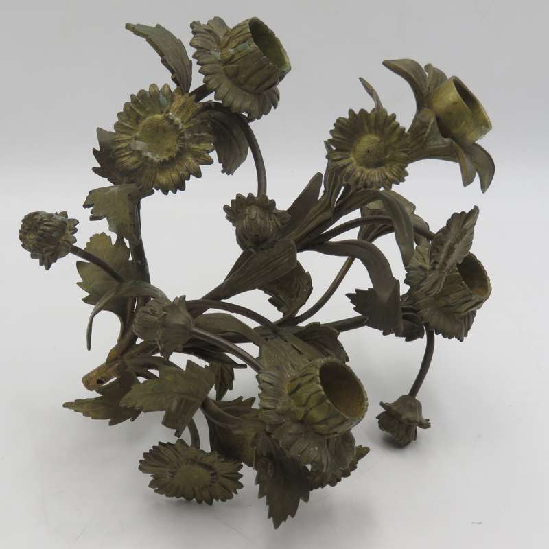 Vintage brass flower bouquet candle holder