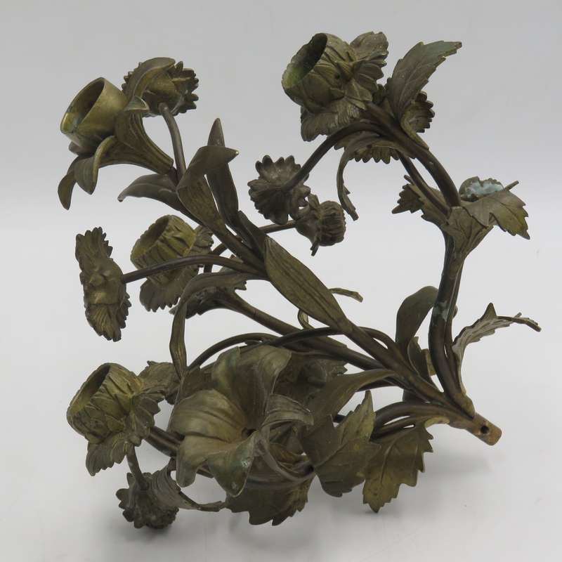 Vintage brass flower bouquet candle holder