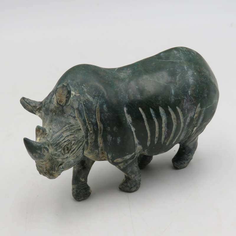 Vintage Green Serpentine stone rhino sculpture