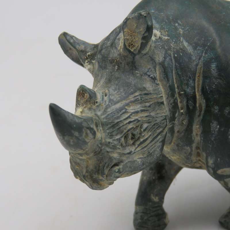 Vintage Green Serpentine stone rhino sculpture