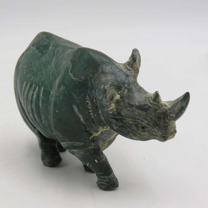 Vintage Green Serpentine stone rhino sculpture