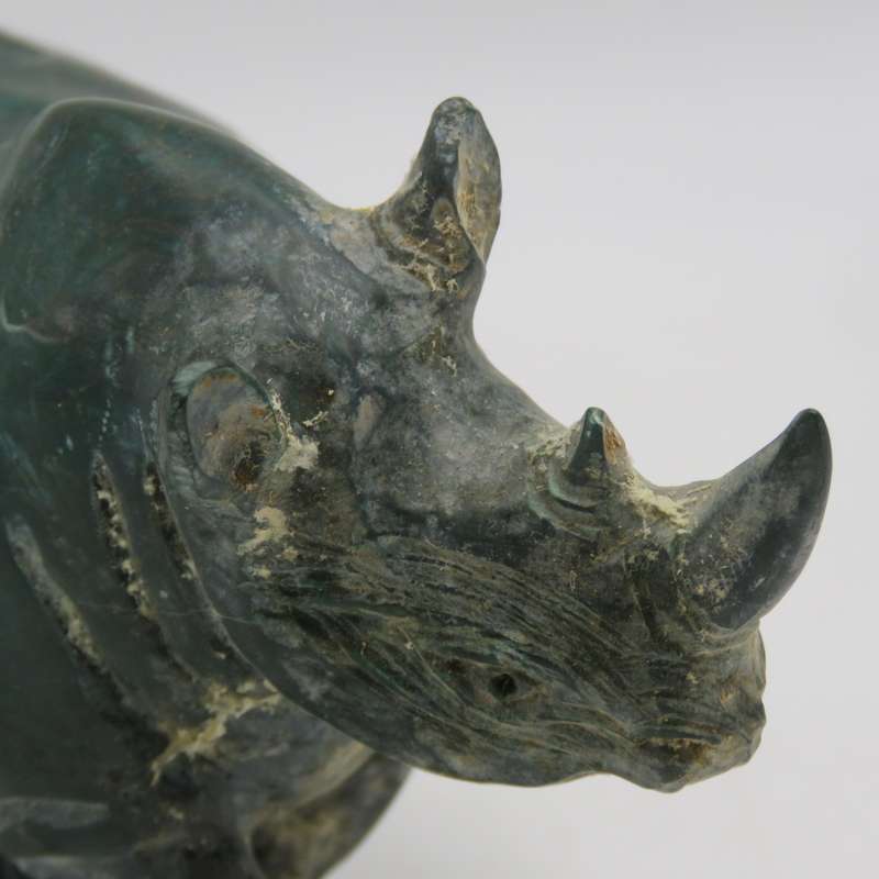 Vintage Green Serpentine stone rhino sculpture