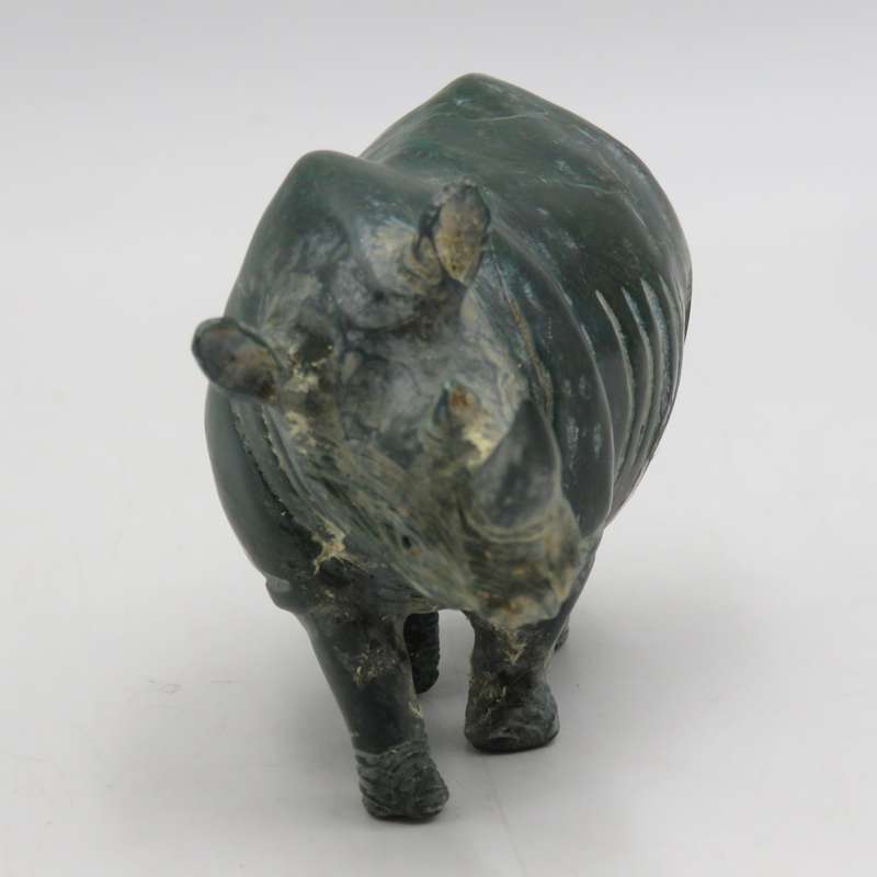 Vintage Green Serpentine stone rhino sculpture