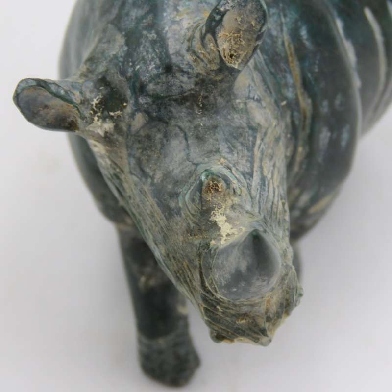 Vintage Green Serpentine stone rhino sculpture