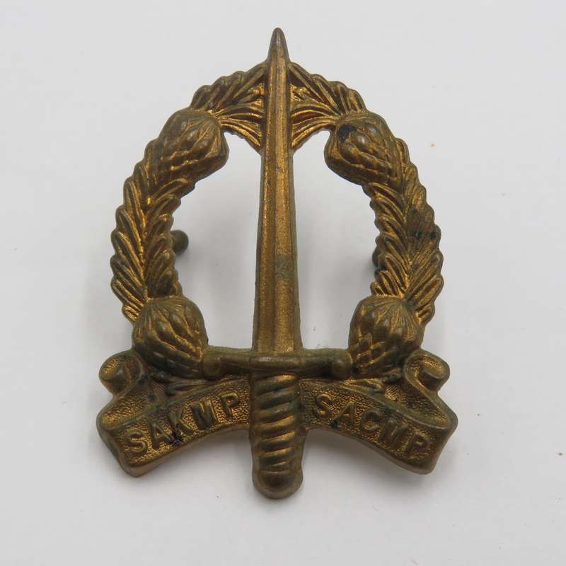 Lot of 2 different SA Corps of Military Police cap badges