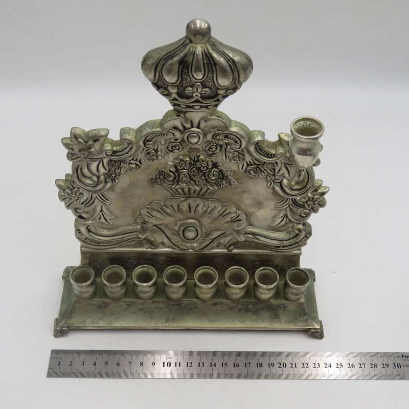 Vintage Hanukkah Menorah with 8 candles and Royal crown - including one shamash