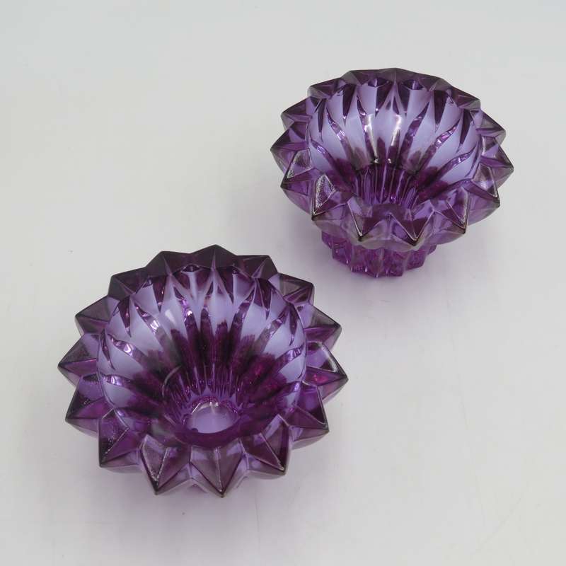 Pair of beautiful Lilas crystal candle holders in box