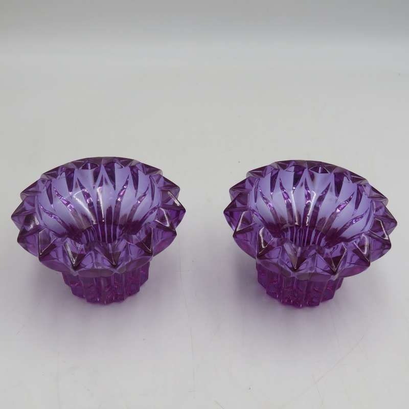 Pair of beautiful Lilas crystal candle holders in box