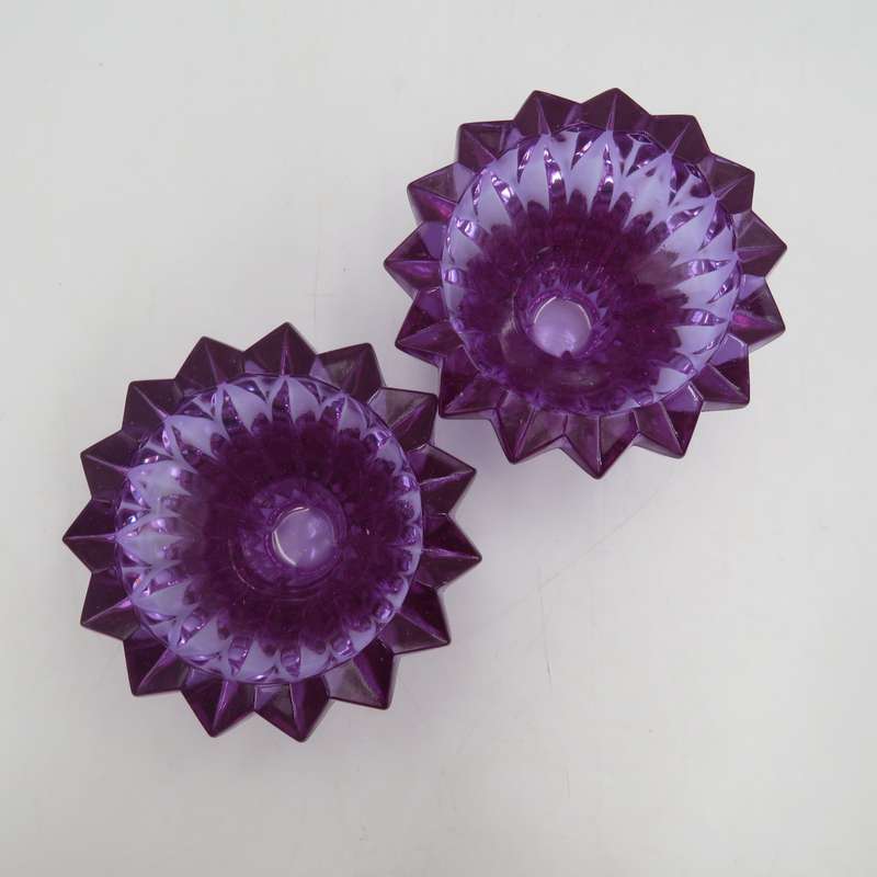 Pair of beautiful Lilas crystal candle holders in box