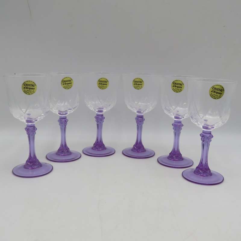 Set of 6 vintage Lilas crystal glasses in box