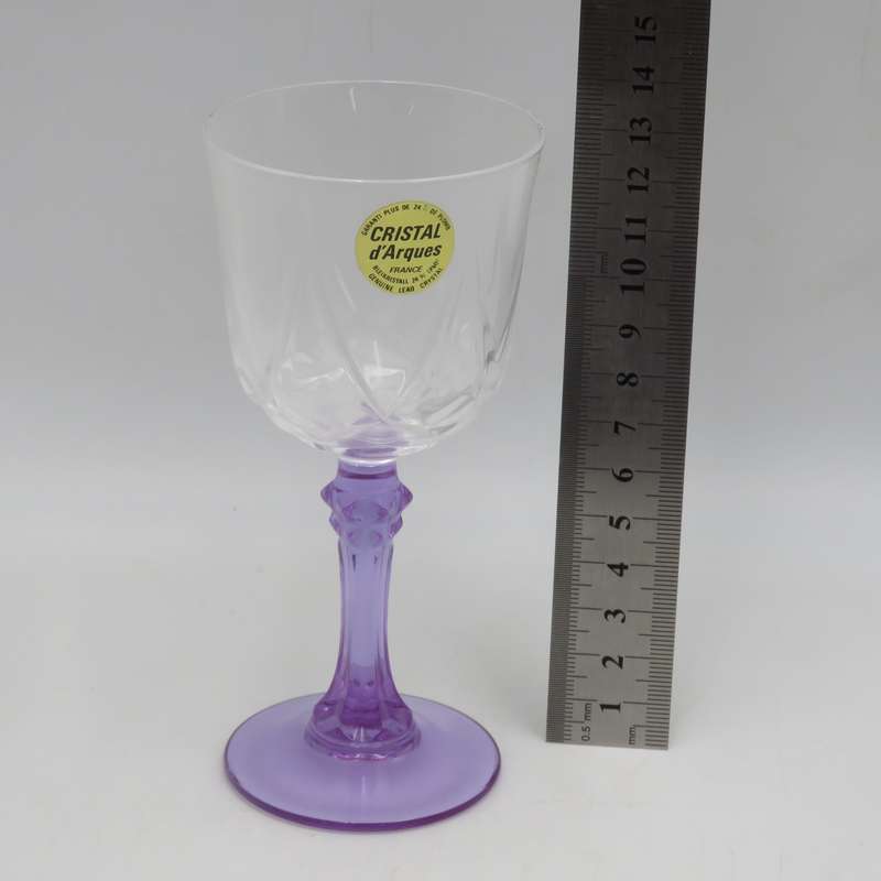 Set of 6 vintage Lilas crystal glasses in box