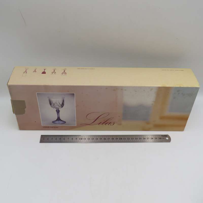 Set of 6 vintage Lilas crystal glasses in box