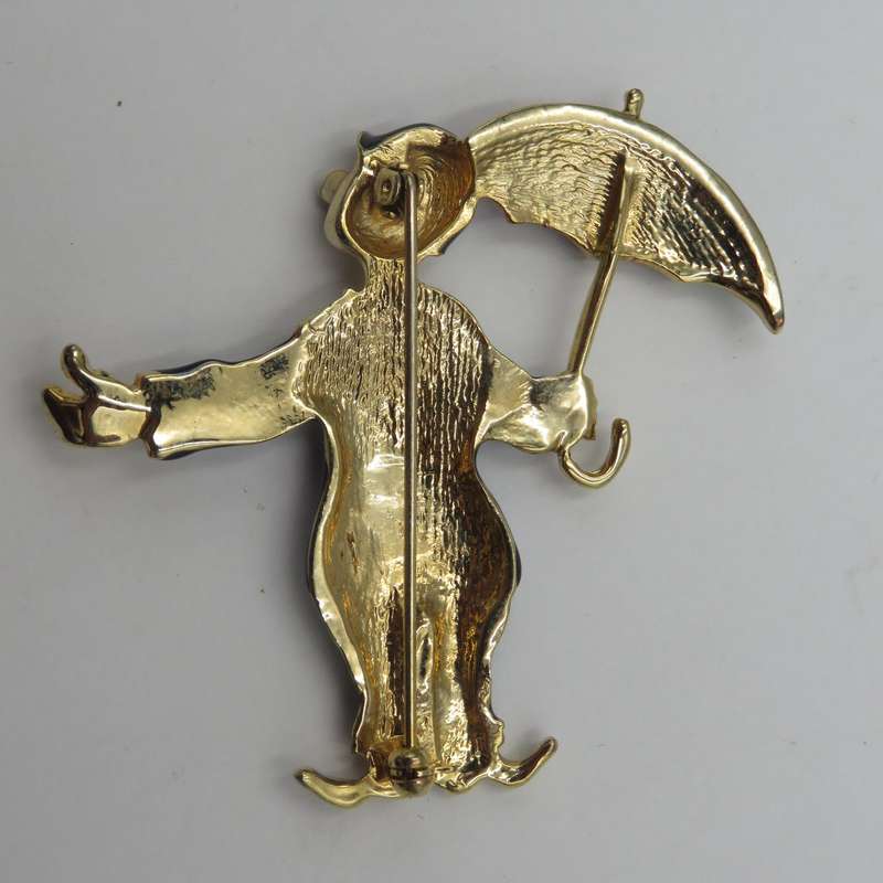 Vintage gold colour with enamel clown brooch