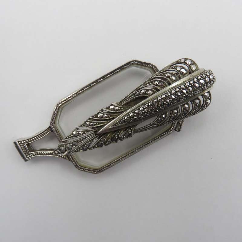 Antique Art Deco sterling silver Lorgnette with Marcasites