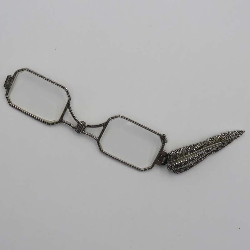 Antique Art Deco sterling silver Lorgnette with Marcasites