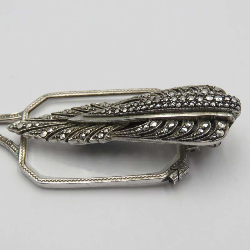 Antique Art Deco sterling silver Lorgnette with Marcasites