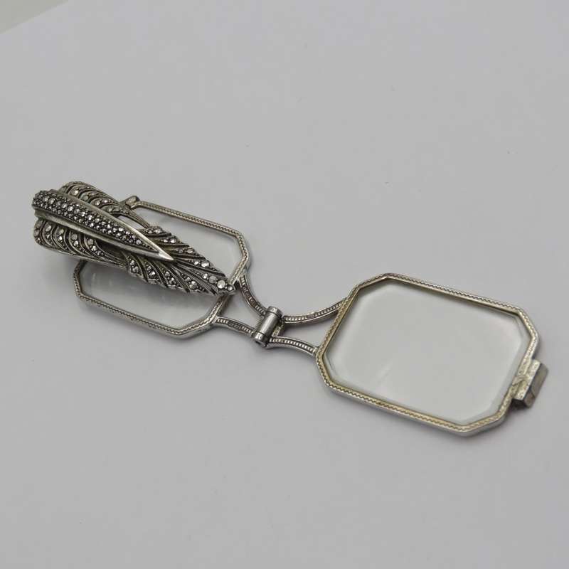 Antique Art Deco sterling silver Lorgnette with Marcasites