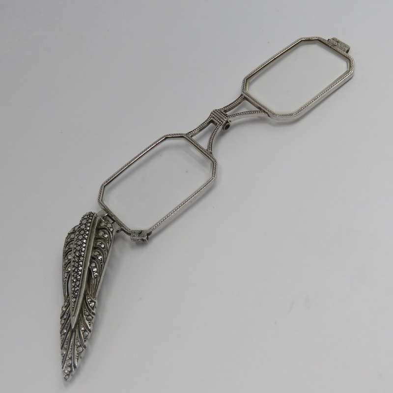 Antique Art Deco sterling silver Lorgnette with Marcasites