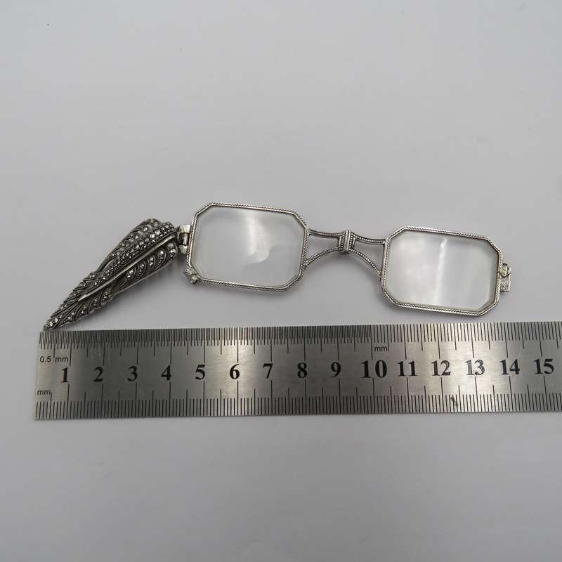Antique Art Deco sterling silver Lorgnette with Marcasites
