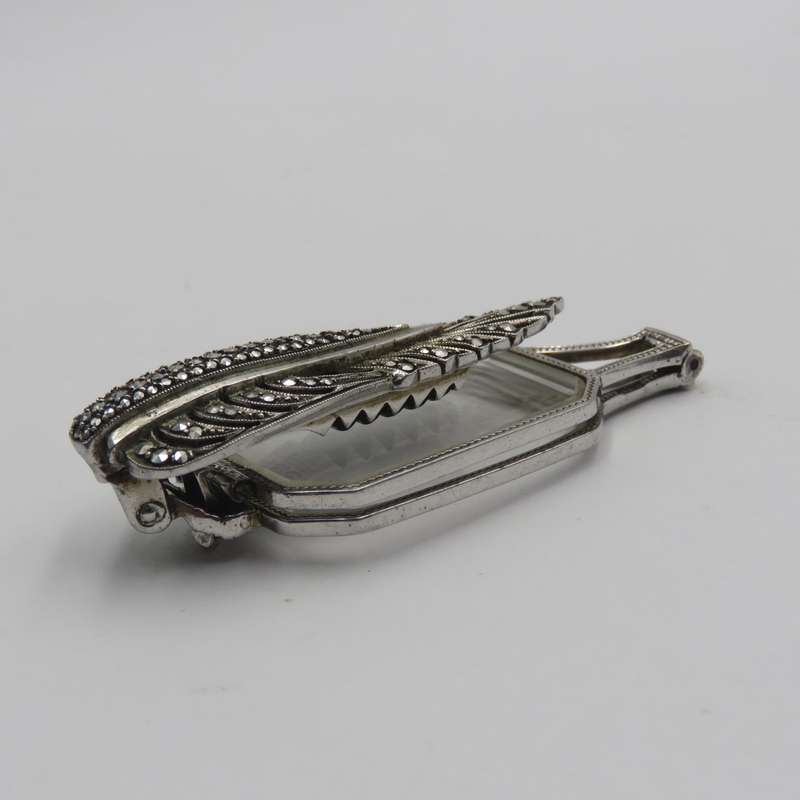 Antique Art Deco sterling silver Lorgnette with Marcasites