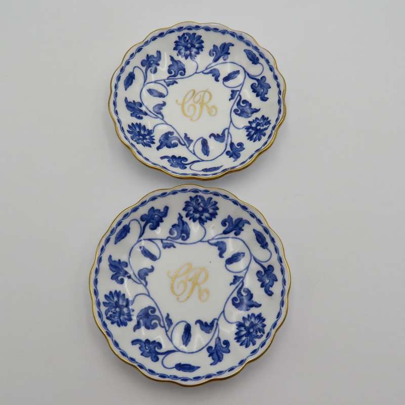 Pair of Vintage Small Spode Colonel pattern mini plates with CR initials