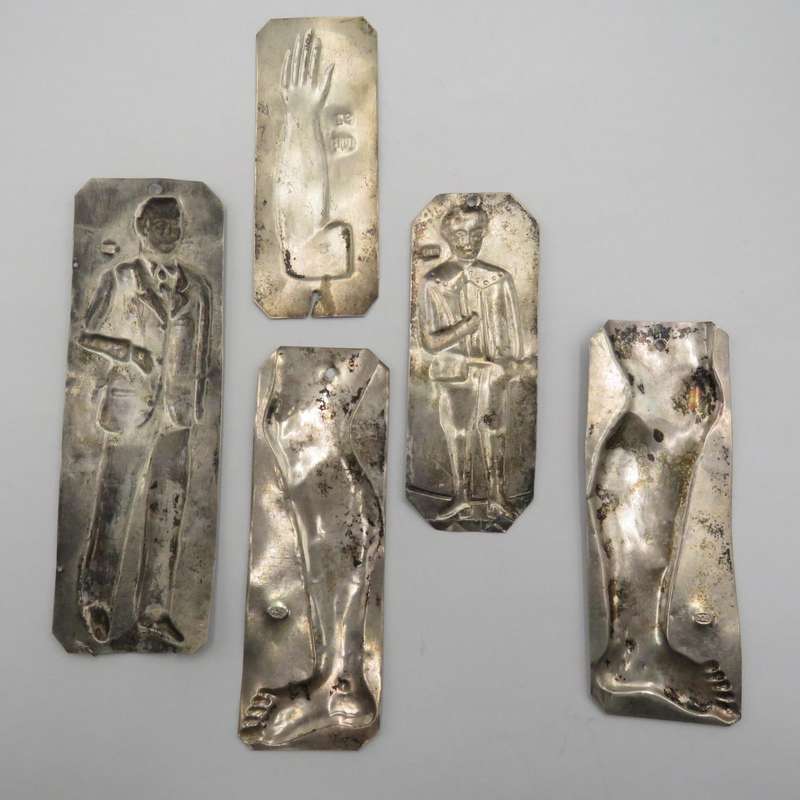 Lot of 5 Greek Orthodox Tamata plaques - used to pray for a subject of healing - 800 and 900 Purity