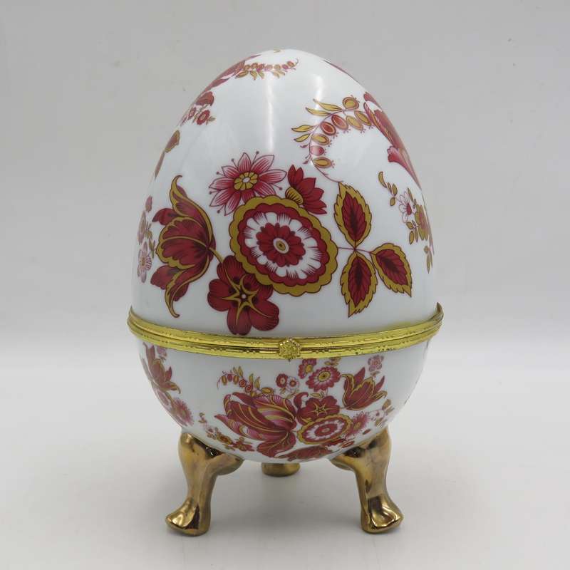 Vintage Hinged porcelain Jewellery / trinket egg on legs