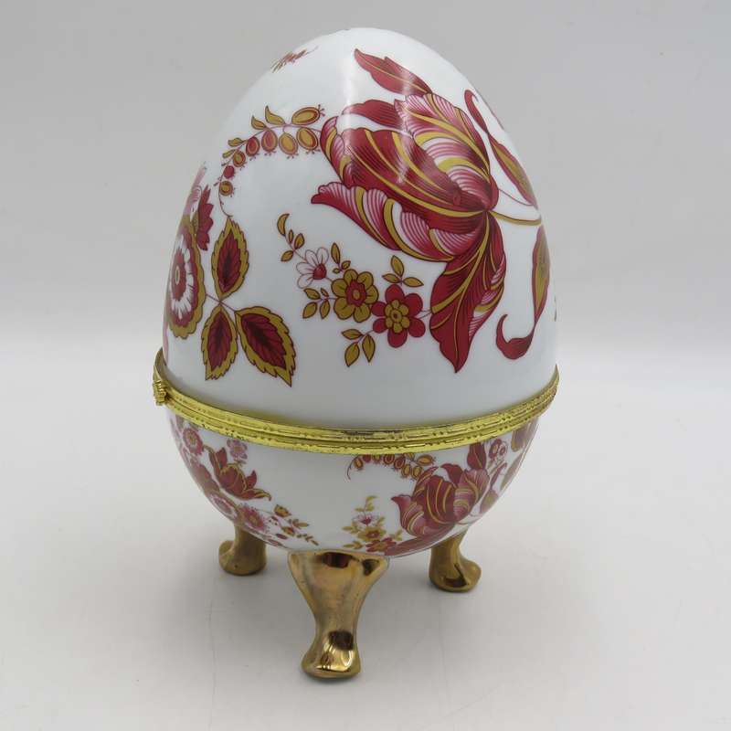 Vintage Hinged porcelain Jewellery / trinket egg on legs