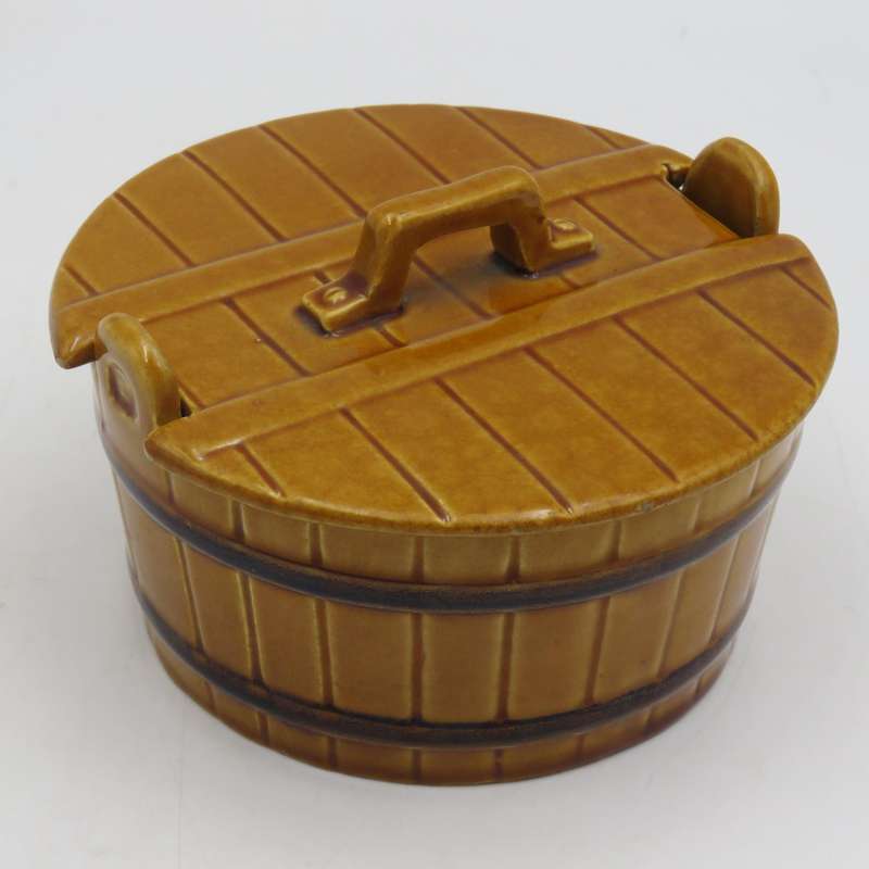 Vintage portuguese ceramic barrel shaped dish with lid