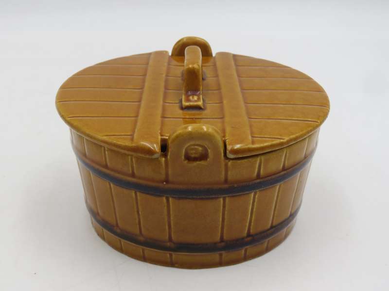 Vintage portuguese ceramic barrel shaped dish with lid
