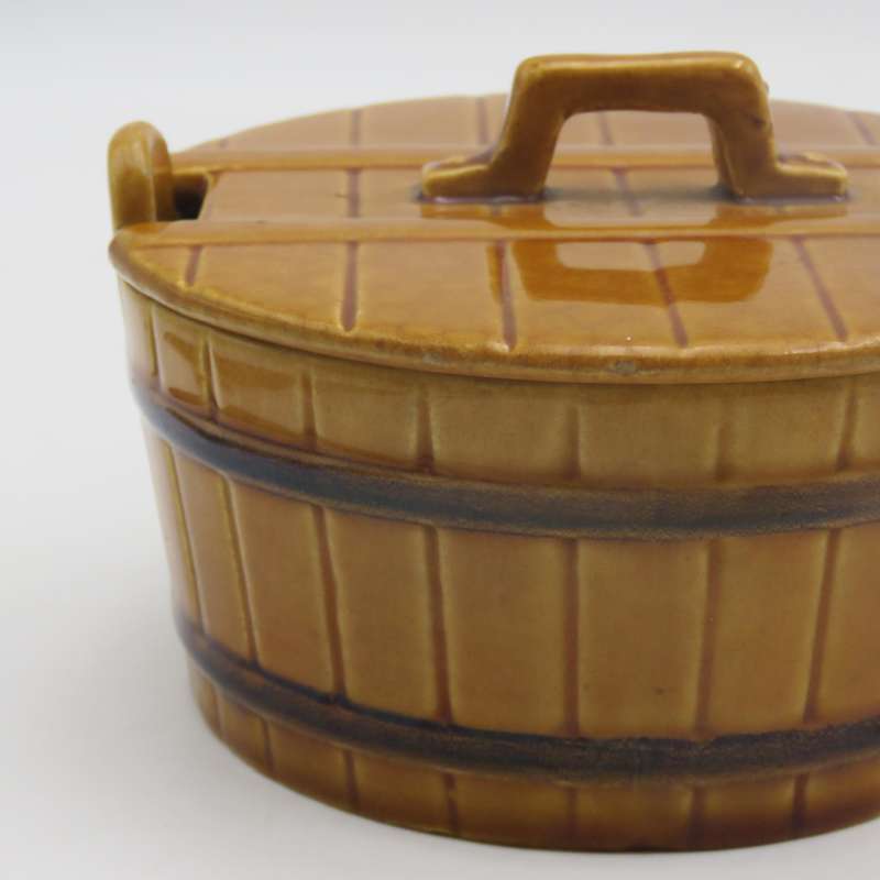 Vintage portuguese ceramic barrel shaped dish with lid