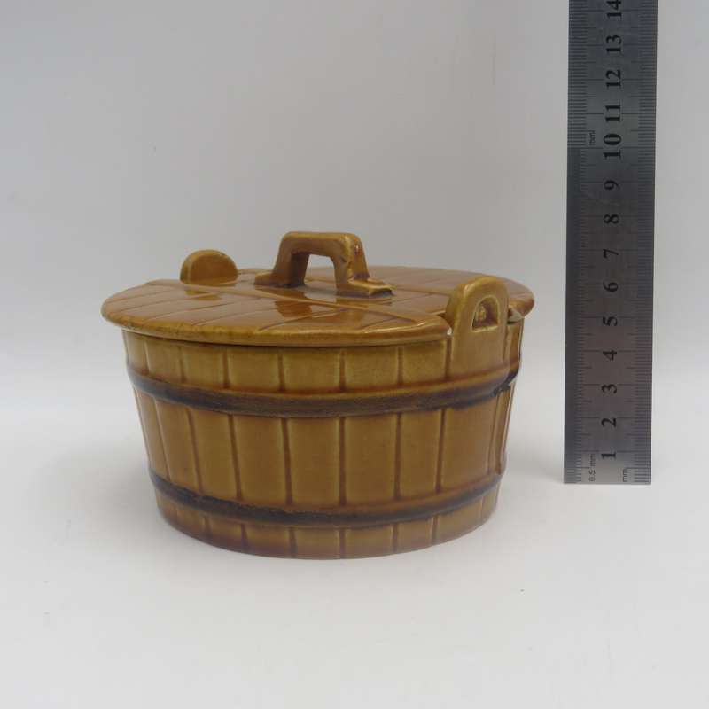 Vintage portuguese ceramic barrel shaped dish with lid