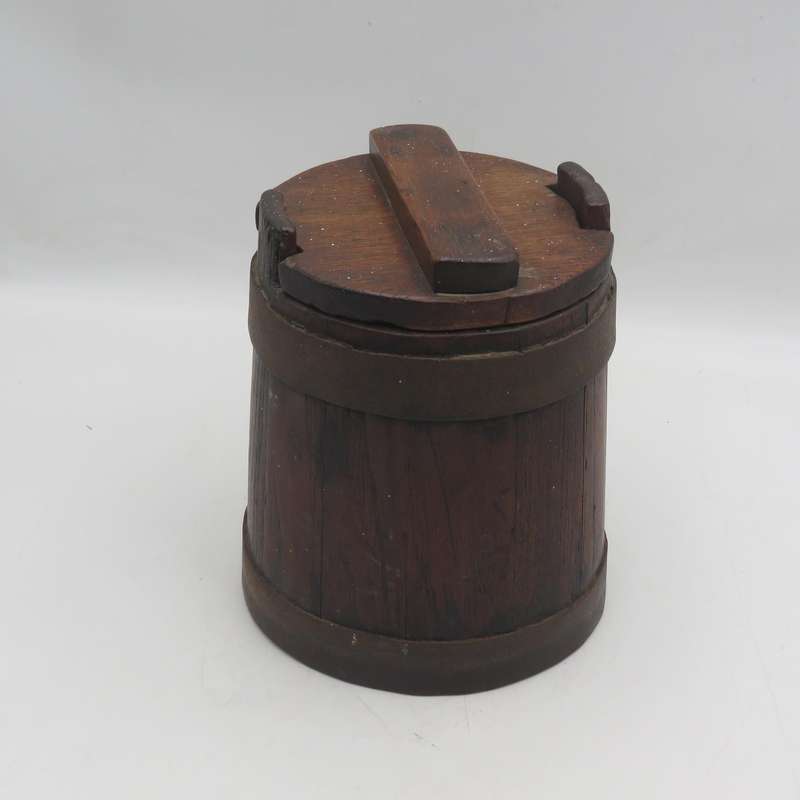 Vintage wooden pail bucket with lid