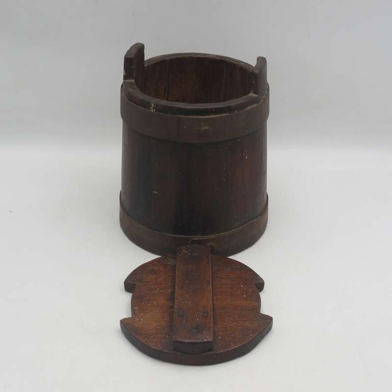 Vintage wooden pail bucket with lid