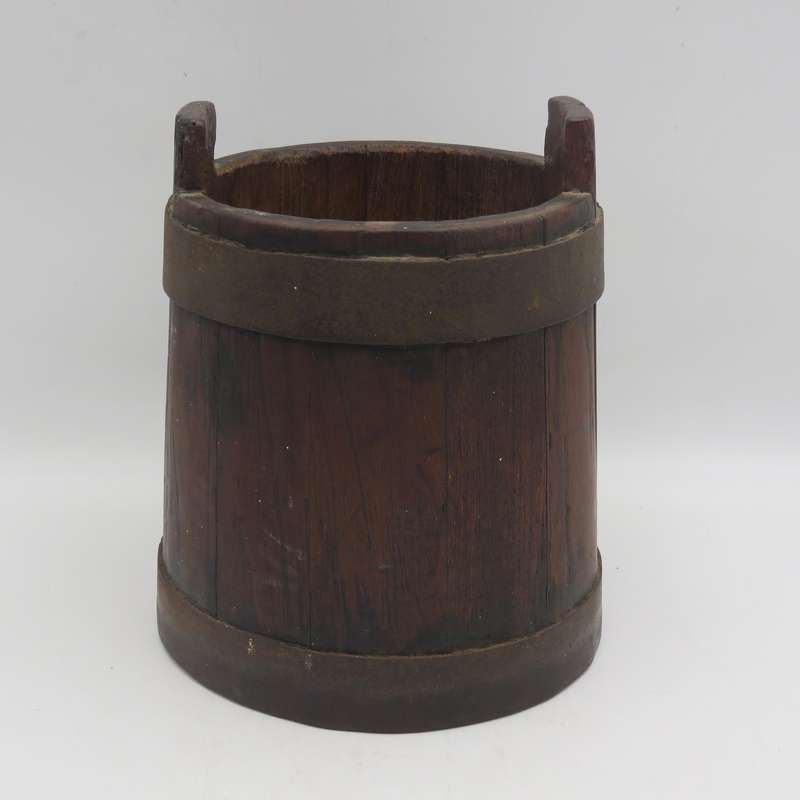 Vintage wooden pail bucket with lid