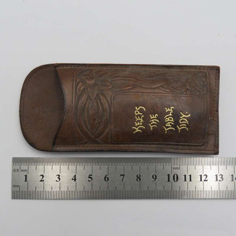 Card Table brush in leather pouch - vintage