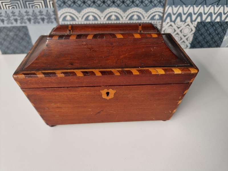 Antique Inlaid Wooden Tea Caddy