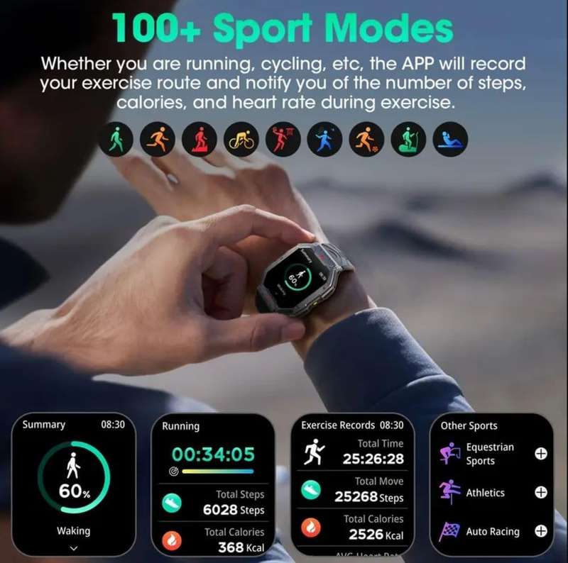 Sports Smart Watch, Ultra Clear, Large Screen, Long Life Battery(Comes with an additional Strap)