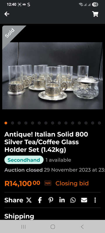 Antique  "SOLID ITALIAN 800 SILVER" Coffee or Tea Cup Holder Set.