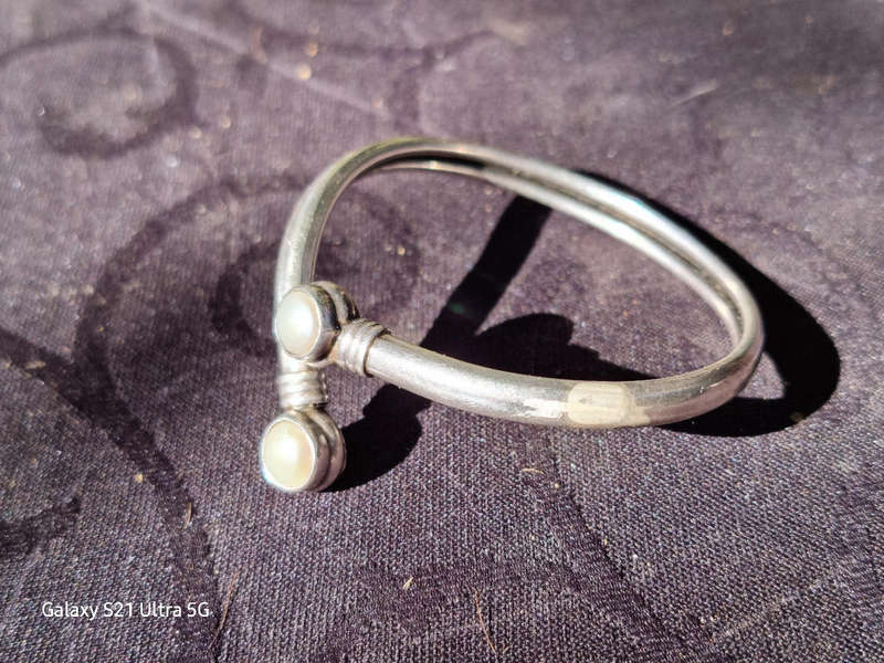 Sterling Silver 925 Hollow Tube Cuff Marbe. Bracelet(Genuine Silver. )