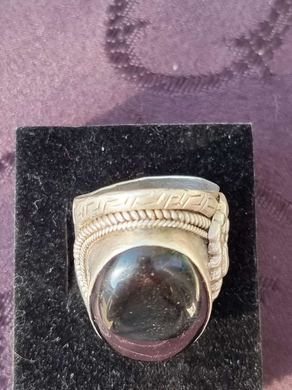 "100 CARAT" Black Onyx \ 925 Sterling Silver Dome Ring. ( Genuine Silver )