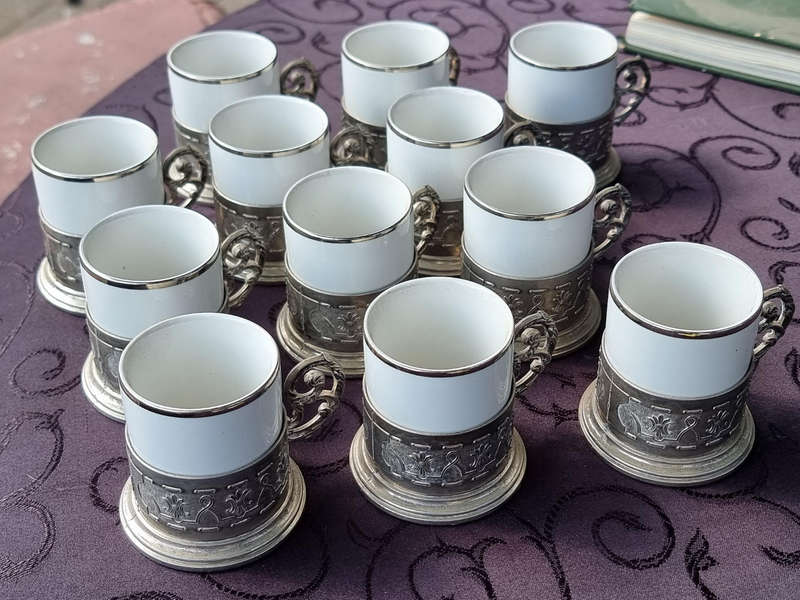 Antique  "SOLID ITALIAN 800 SILVER" Coffee or Tea Cup Holder Set.