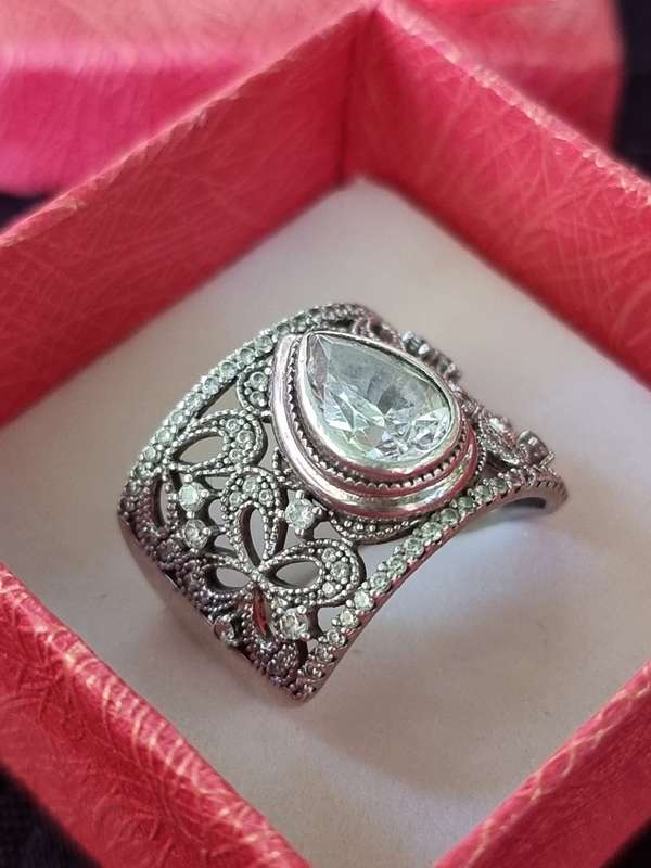 Teardrop CZ 925 Sterling Silver Ring. ( Genuine Silver. )