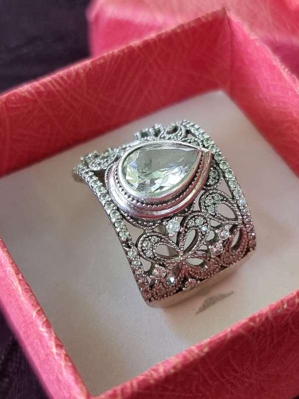 Teardrop CZ 925 Sterling Silver Ring. ( Genuine Silver. )